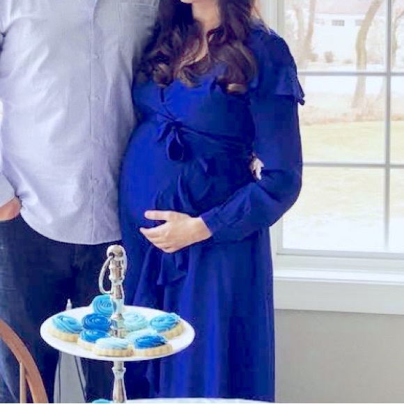 Blue maternity wrap dress, worn once - Picture 1 of 6